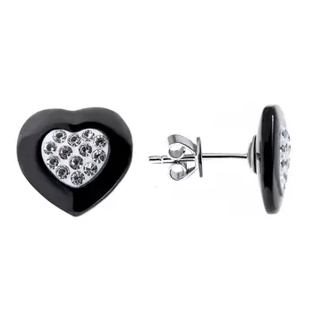 Серьги-пуссеты из серебра с керамикой и фианитами Сердце SCE-138-B-R