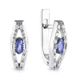 Серьги с английским замком из белого золота с сапфирами 11-2-063