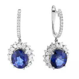 Серьги с английским замком из белого золота с сапфирами, бриллиантами ЛряDE1111