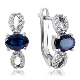 Серьги с английским замком из белого золота с сапфирами, бриллиантами С10507сw
