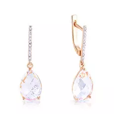 Серьги с английским замком из красного золота с горным хрусталем, фианитами 021621ГхКц