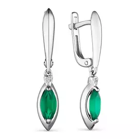 Серьги с английским замком из серебра с агатами, бриллиантами 02-1910/БРАГ-00