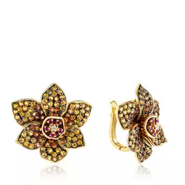 Серьги с английским замком из желтого золота с бриллиантами, сапфирами юп-лSE2148