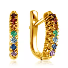 Серьги с английским замком из желтого золота с изумрудами и сапфирами 2В20086-999