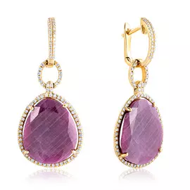 Серьги с английским замком из желтого золота с корундом, бриллиантами юсHF04275ES-Y