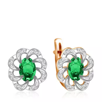 Серьги с изумрудами и бриллиантами с английским замком С10849и