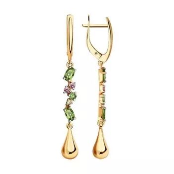 Серьги с розовыми и зелеными фианитами из красного золота 81020490