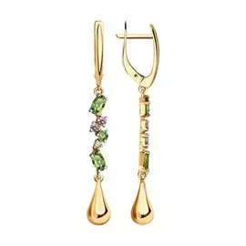 Серьги с розовыми и зелеными фианитами из красного золота 81020490