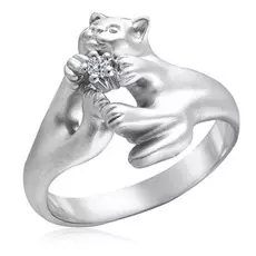 Серебряное кольцо с фианитом Кошка С 10530