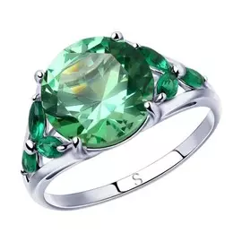 Серебряное кольцо с зелеными фианитами 94012798