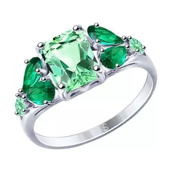 Серебряное кольцо с зелёными фианитами 94012761