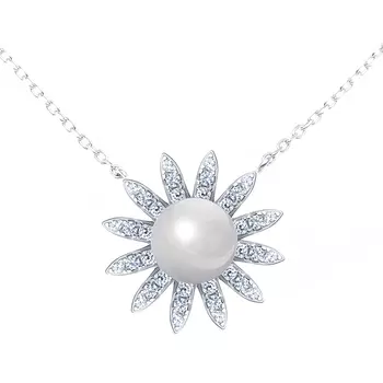 Серебряное колье с жемчугом, фианитом Цветок LYD0133N