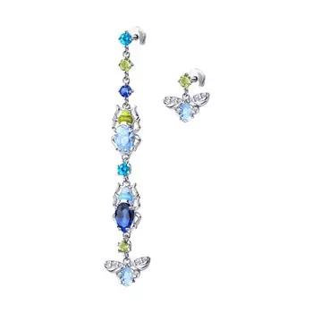 Серебряные асимметричные серьги с фианитами Пчёлы 94023625