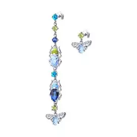 Серебряные асимметричные серьги с фианитами Пчёлы 94023625