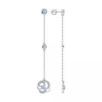 Серебряные пуссеты с голубыми фианитами Цветы 94023580