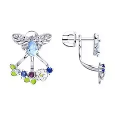 Серебряные серьги-джекеты с фианитами Пчелы 94023628