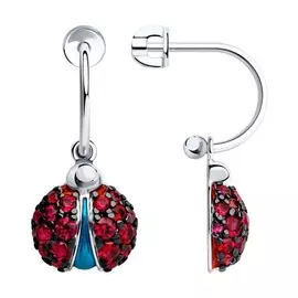 Серебряные серьги-пуссеты с фианитами Божья коровка 94023574