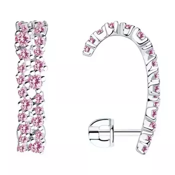 Серебряные серьги-пуссеты с розовыми фианитами 94023638