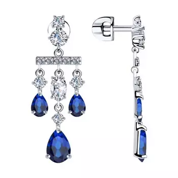 Серебряные серьги-пуссеты с синими фианитами 94023629