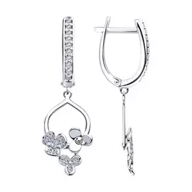 Серебряные серьги с фианитами Цветы 94023461
