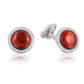 Запонки из серебра с натуральным янтарём C000033