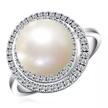 Золотое кольцо с жемчугом и бриллиантами 07200040011