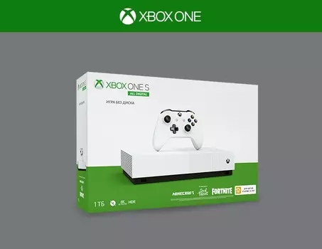 Xbox One S 1ТБ All Digital + Sea of Thieves + Minecraft + Fortnite (Комплект)