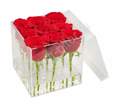 9 Красных роз в Акриловой Коробочке