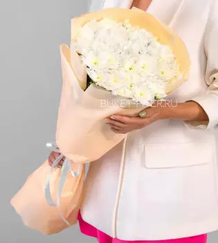 Букет Белых Хризантем В Матовой упаковке