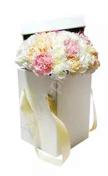 Букет гвоздик в коробке белой