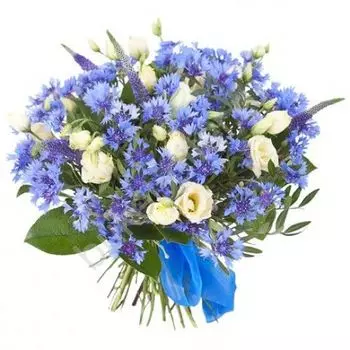 Букет из 23 синих васильков и эустомы