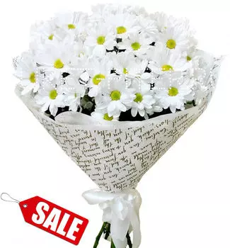 Букет из Ромашковых Хризантем в упаковке