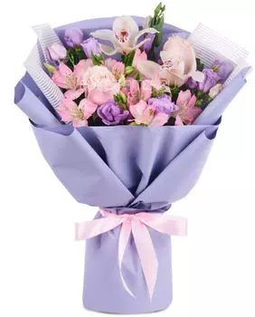 Букет из Белых Орхидей и Сиреневого Лизиантуса