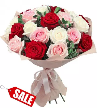 Букет из Белых, Розовых и Красных Роз