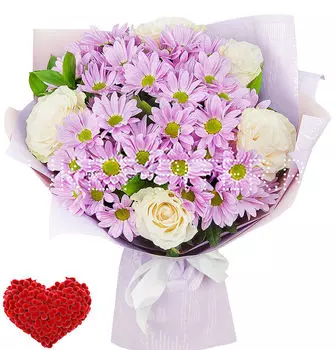 Букет из Хризантем Кустовых с Белыми Розами