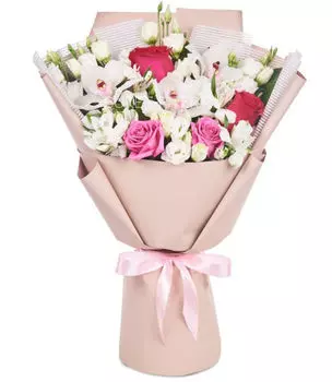 Букет из Роз и Белых Орхидей