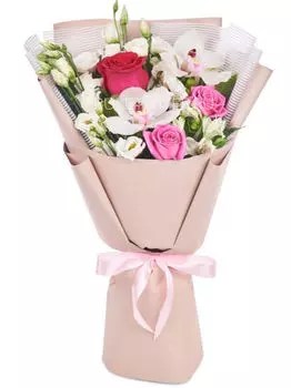 Букет из Роз и Белых Орхидей