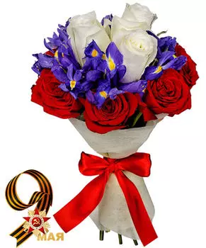 Букет из Роз и Ирисов "ТРИ ЦВЕТА"