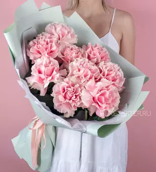 Букет из Розовых Французских Роз в Голубой пленке