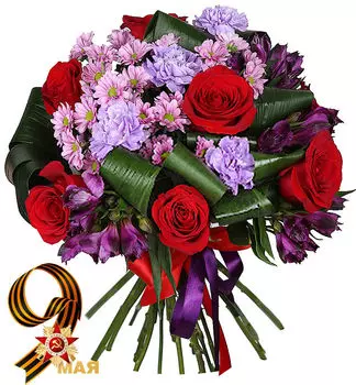 Букет из Ярких цветов и Красной Розы