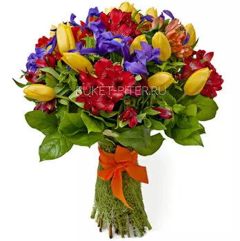 Букет Красных Альстромерий с Тюльпанами