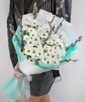 Букет Кустовых Хризантем с Вербой