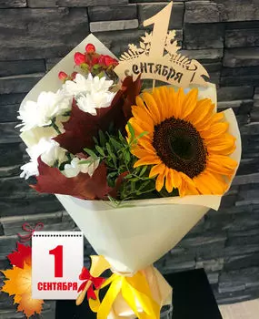 Букет ПЕРВОЕ СЕНТЯБРЯ с Топпером! Доставка БЕСПЛАТНАЯ!
