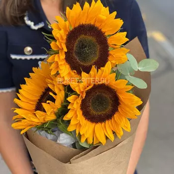 Букет Подсолнухов с Эвкалиптом