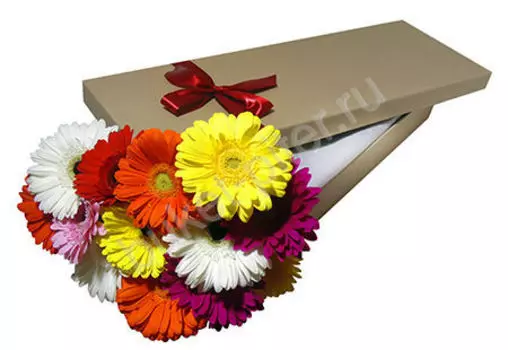 Букет разноцветных гербер в коричневой коробке