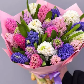 Букет Разноцветных Гиацинтов в Матовой упаковке LUX