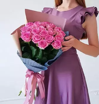 Букет Розовых Роз в Матовой пленке LUX