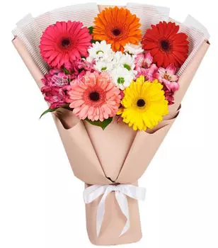 Букет с Герберами, Хризантемой и Альстромерией