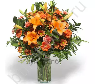 Букет с герберами, хризантемой и лилией