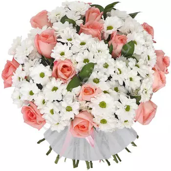 Букет с кустовой Хризантемой и Розовыми розами